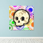 Kleurrijke Floral Burst Skull Waterverf Canvas Afdruk (Insitu (Houten vloer))
