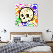 Kleurrijke Floral Burst Skull Waterverf Canvas Afdruk (Insitu (Slaapkamer))
