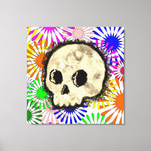 Kleurrijke Floral Burst Skull Waterverf Canvas Afdruk
