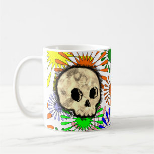 Kleurrijke Floral Burst Skull Waterverf Koffiemok