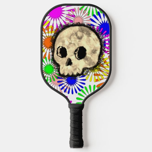 Kleurrijke Floral Burst Skull Waterverf Pickleball Paddle (Voorkant)