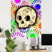 Kleurrijke Floral Burst Skull Waterverf Poster (Thuiskantoor)