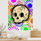 Kleurrijke Floral Burst Skull Waterverf Poster (Keuken)