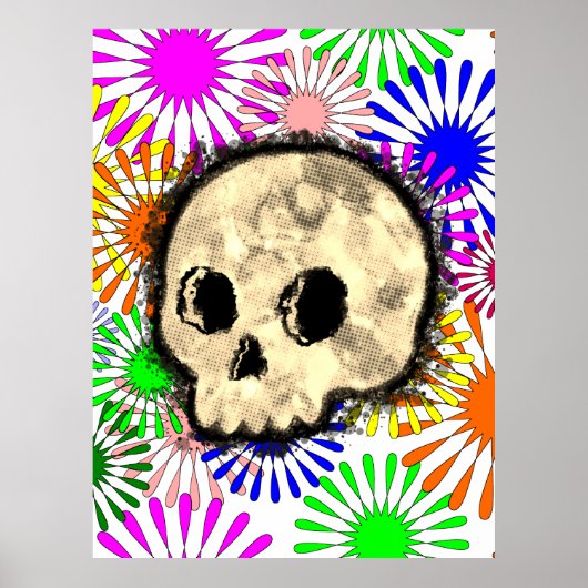 Kleurrijke Floral Burst Skull Waterverf Poster (Voorkant)