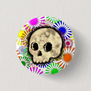 Kleurrijke Floral Burst Skull Waterverf Ronde Button 3,2 Cm