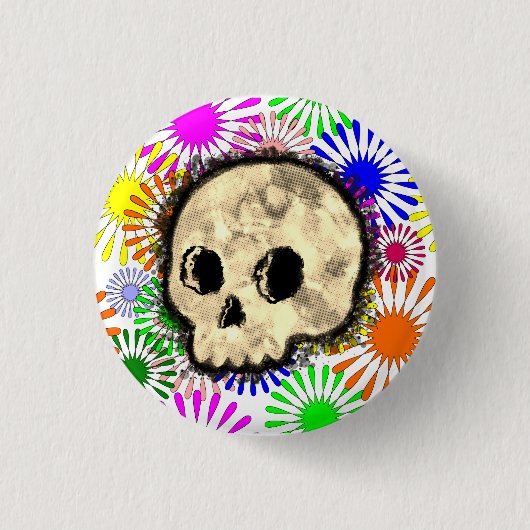 Kleurrijke Floral Burst Skull Waterverf Ronde Button 3,2 Cm (Voorkant)