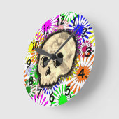 Kleurrijke Floral Burst Skull Waterverf Ronde Klok (Hoek)