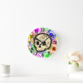 Kleurrijke Floral Burst Skull Waterverf Ronde Klok (Huis)