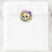 Kleurrijke Floral Burst Skull Waterverf Ronde Sticker (Tas)