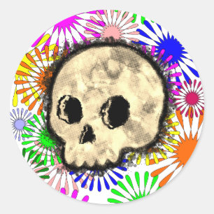 Kleurrijke Floral Burst Skull Waterverf Ronde Sticker