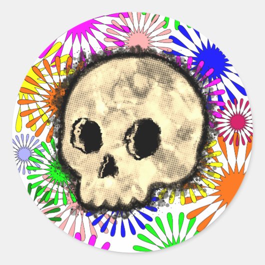 Kleurrijke Floral Burst Skull Waterverf Ronde Sticker (Voorkant)