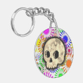 Kleurrijke Floral Burst Skull Waterverf Sleutelhanger (Voorkant Links)