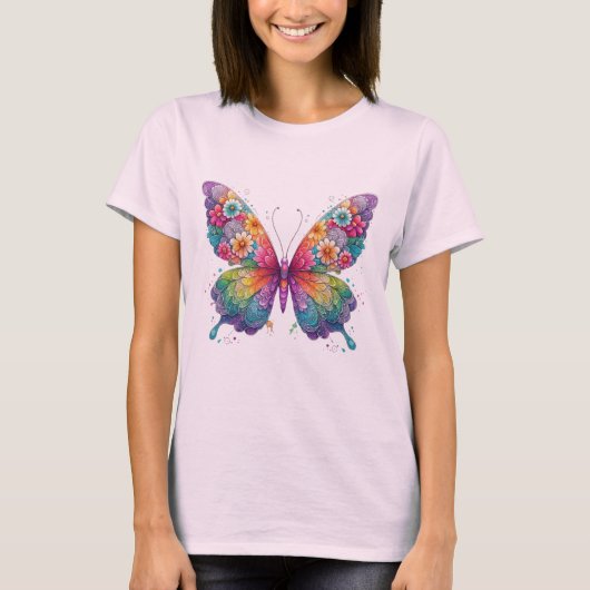 Kleurrijke Floral Butterfly Art – Levendige Natuur T-shirt (Voorkant)