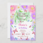 Kleurrijke Floral Butterfly Verjaardag uitnodiging (Voorkant)
