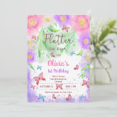 Kleurrijke Floral Butterfly Verjaardag uitnodiging (Staand voorkant)