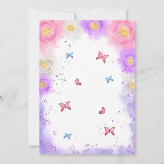 Kleurrijke Floral Butterfly Verjaardag uitnodiging (Achterkant)