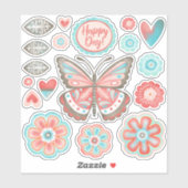 Kleurrijke Floral Butterfly Vinyl Sticker (Vel)