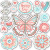 Kleurrijke Floral Butterfly Vinyl Sticker (Voorkant)