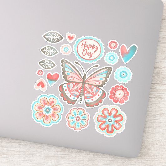 Kleurrijke Floral Butterfly Vinyl Sticker (Detail)