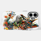 Kleurrijke Floral Cat Art iPhone Case (Achterkant (horizontaal))