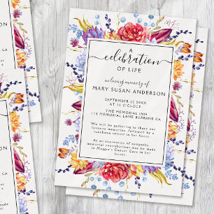 Kleurrijke Floral Celebration of Life Memorial Kaart