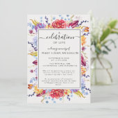 Kleurrijke Floral Celebration of Life Memorial Kaart (Staand voorkant)