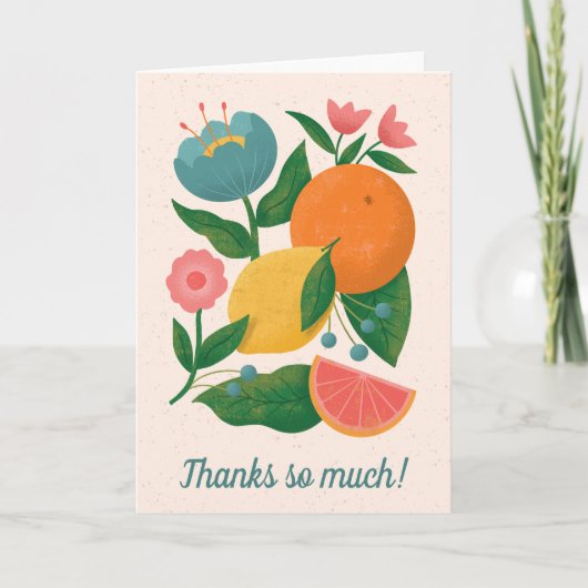 Kleurrijke Floral Citrus Sinaasappel Citroen Grape Bedankkaart (Voorkant)