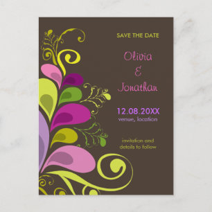 Kleurrijke Floral Deco Bladeren Save the Date Brie Aankondigingskaart