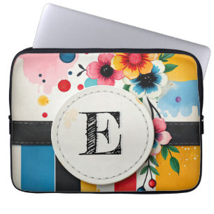 Kleurrijke Floral Design Circle Lijst Chic Monogra Laptop Sleeve