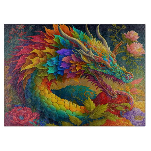 Kleurrijke Floral Dragon snijplank (Voorkant)