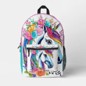 Kleurrijke Floral Eenhoorn Design gepersonaliseerd Bedrukte Rugzak (Voorkant)