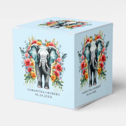Kleurrijke Floral Elephant Bedankdoosjes (Voorkant Zijde)