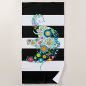 Kleurrijke Floral Elephant & Black & White Stripes Strandlaken (Voorkant)