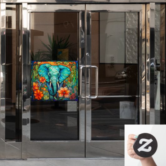 Kleurrijke Floral Elephant Faux Glas in lood Raamsticker (Kantoordeur)