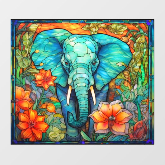 Kleurrijke Floral Elephant Faux Glas in lood Raamsticker (Vel)