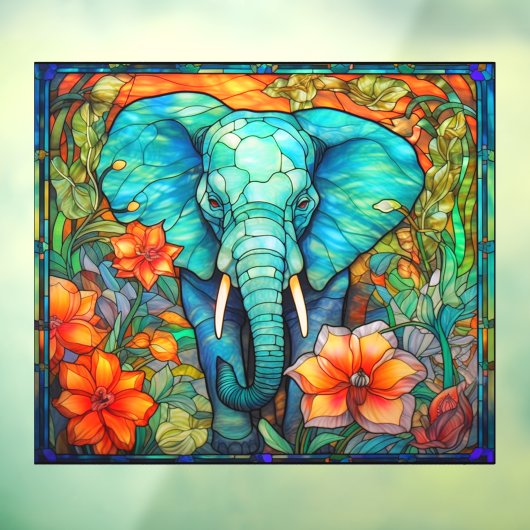 Kleurrijke Floral Elephant Faux Glas in lood Raamsticker (Vel 3)