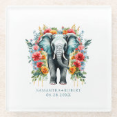 Kleurrijke Floral Elephant Glazen Onderzetter (Voorkant)