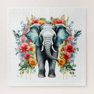 Kleurrijke Floral Elephant Legpuzzel