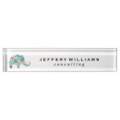 Kleurrijke Floral Elephant Naambordje (Voorkant)