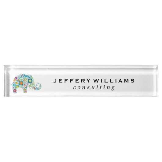 Kleurrijke Floral Elephant Naambordje (Voorkant)