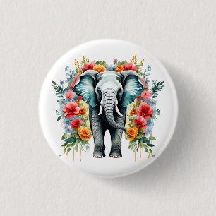 Kleurrijke Floral Elephant Ronde Button 3,2 Cm