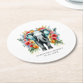 Kleurrijke Floral Elephant Ronde Kartonnen Onderzetter (Gebogen)