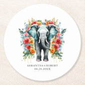 Kleurrijke Floral Elephant Ronde Kartonnen Onderzetter (Voorkant)