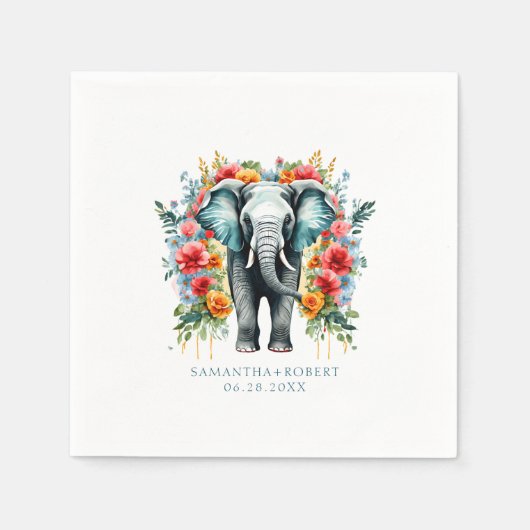 Kleurrijke Floral Elephant Servet (Voorkant)