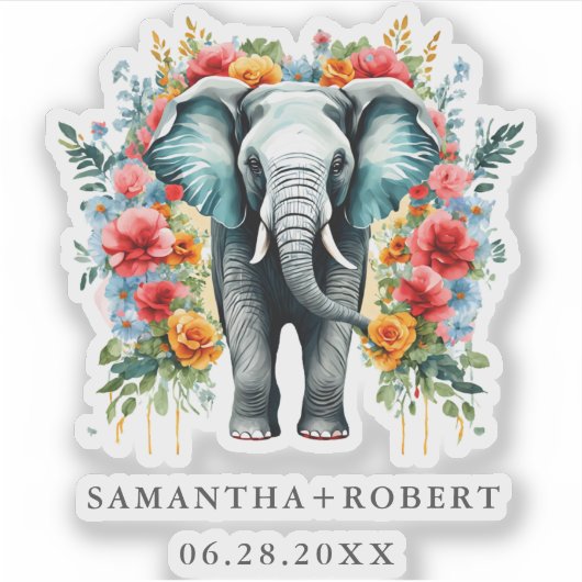 Kleurrijke Floral Elephant Sticker (Voorkant)