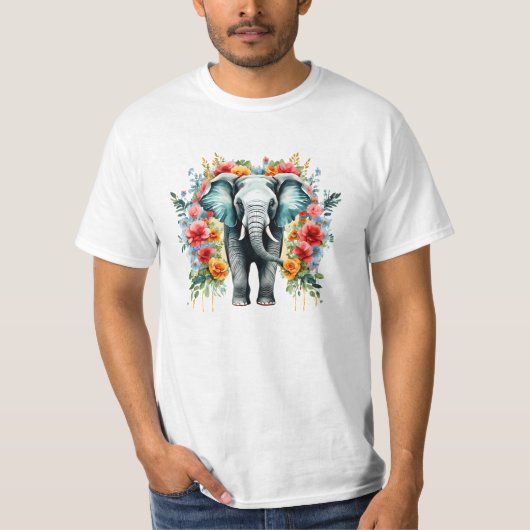Kleurrijke Floral Elephant T-shirt (Voorkant)