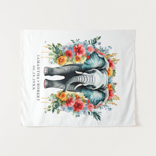 Kleurrijke Floral Elephant Wandkleed (Voorkant (horizontaal))