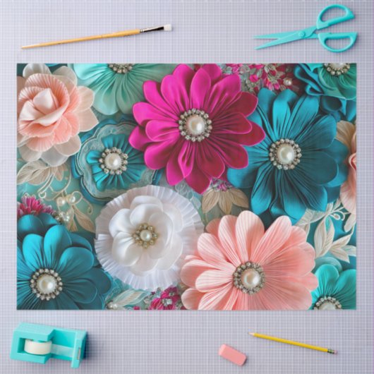Kleurrijke Floral Fabric Art Tissue Papier (Craft)