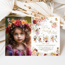 Kleurrijke Floral Fairy Prinses 4e Verjaardag Foto Kaart
