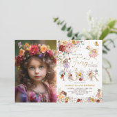 Kleurrijke Floral Fairy Prinses 4e Verjaardag Foto Kaart (Staand voorkant)